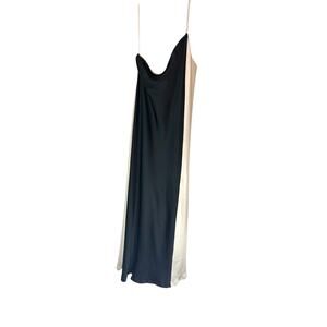 New with Tags Banana Republic Black Tan Satin One Shoulder Maxi Dress Large Tall
